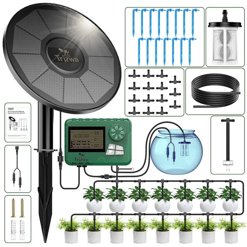 Drip Irrigation Kit - Solarbewässerungsausrüstung, Gewächshausbewässerung, Tropfbewässerungsset mit 15 m