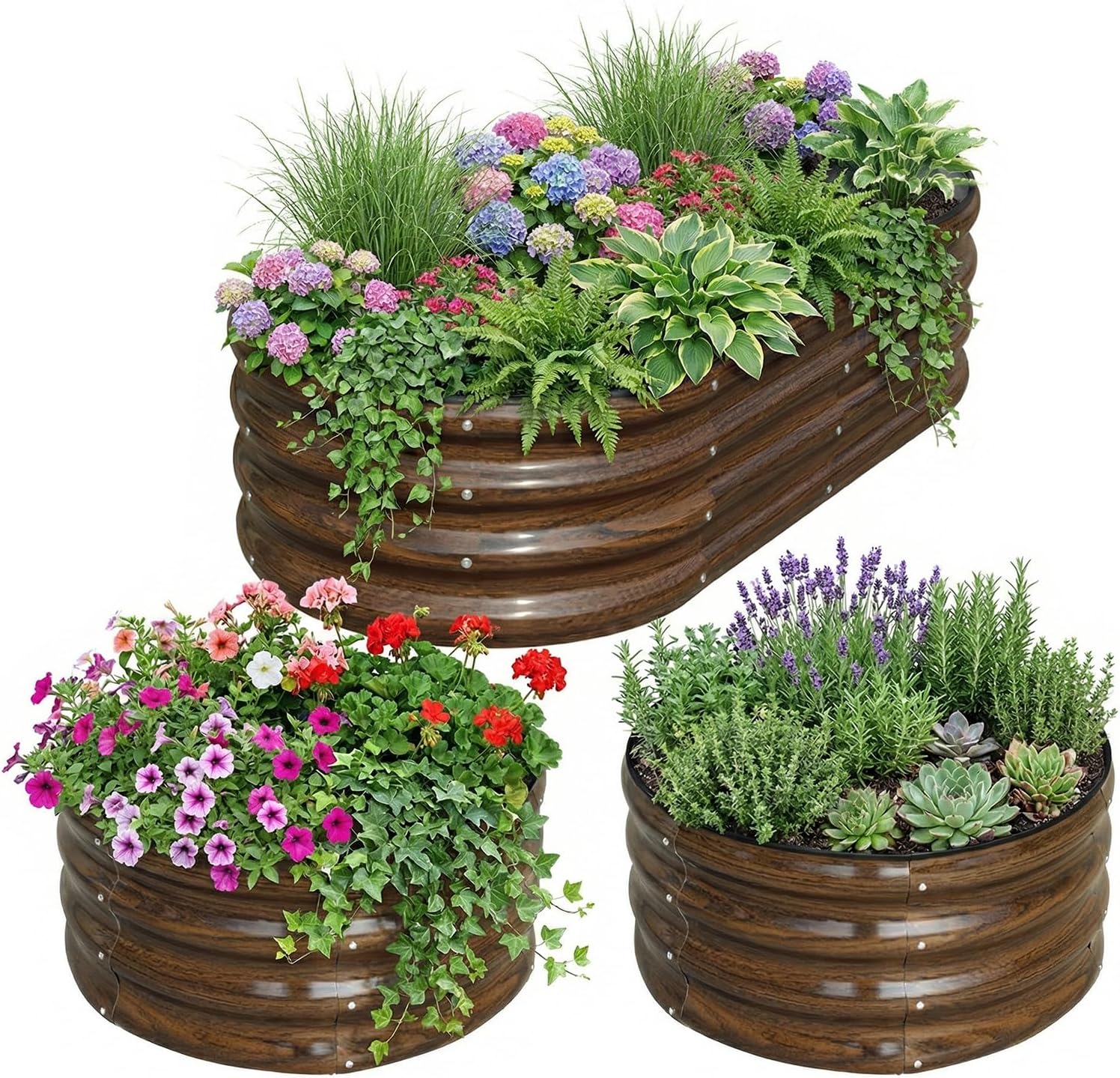 Raised Bed Planter Box - 3er-Pack Verzinktes Stahl-Hochbeet-Set - 4x2x1 ft