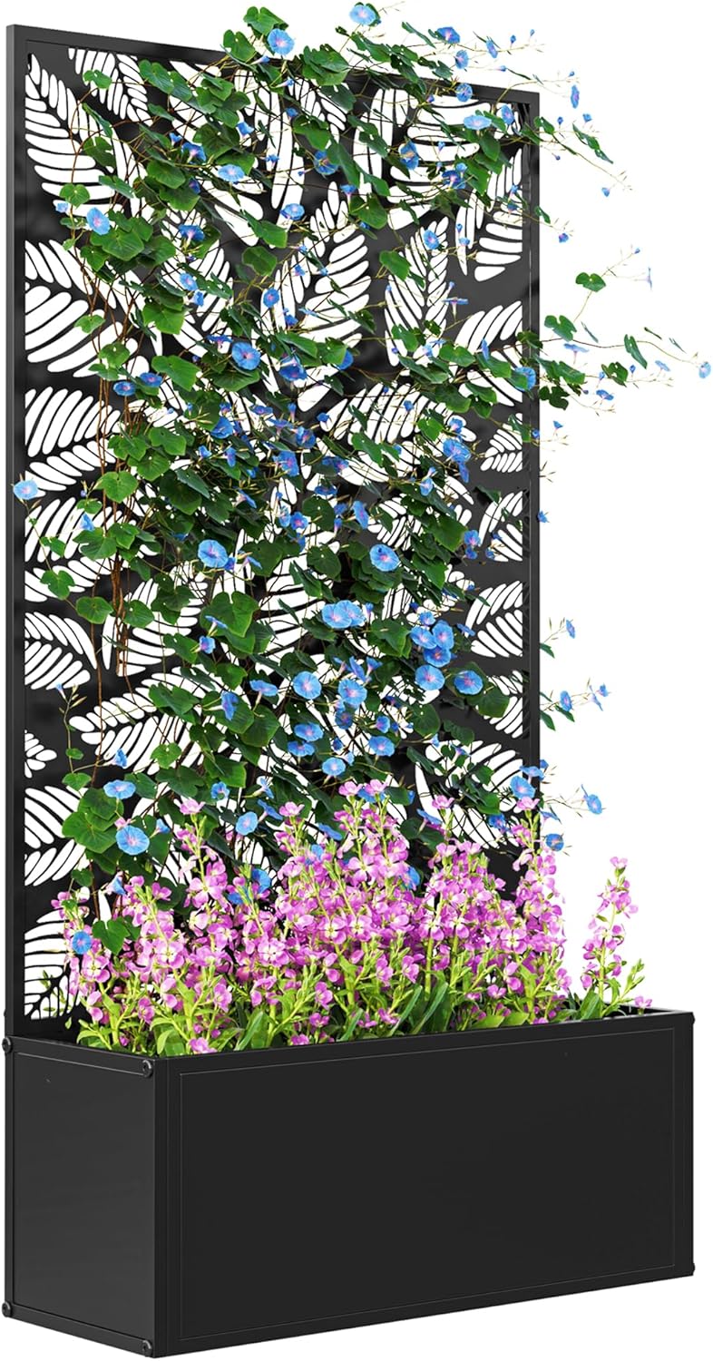 Raised Bed Planter Box - Metall-Hochbeet mit Rankgitter für Kletterpflanzen, Freistehend