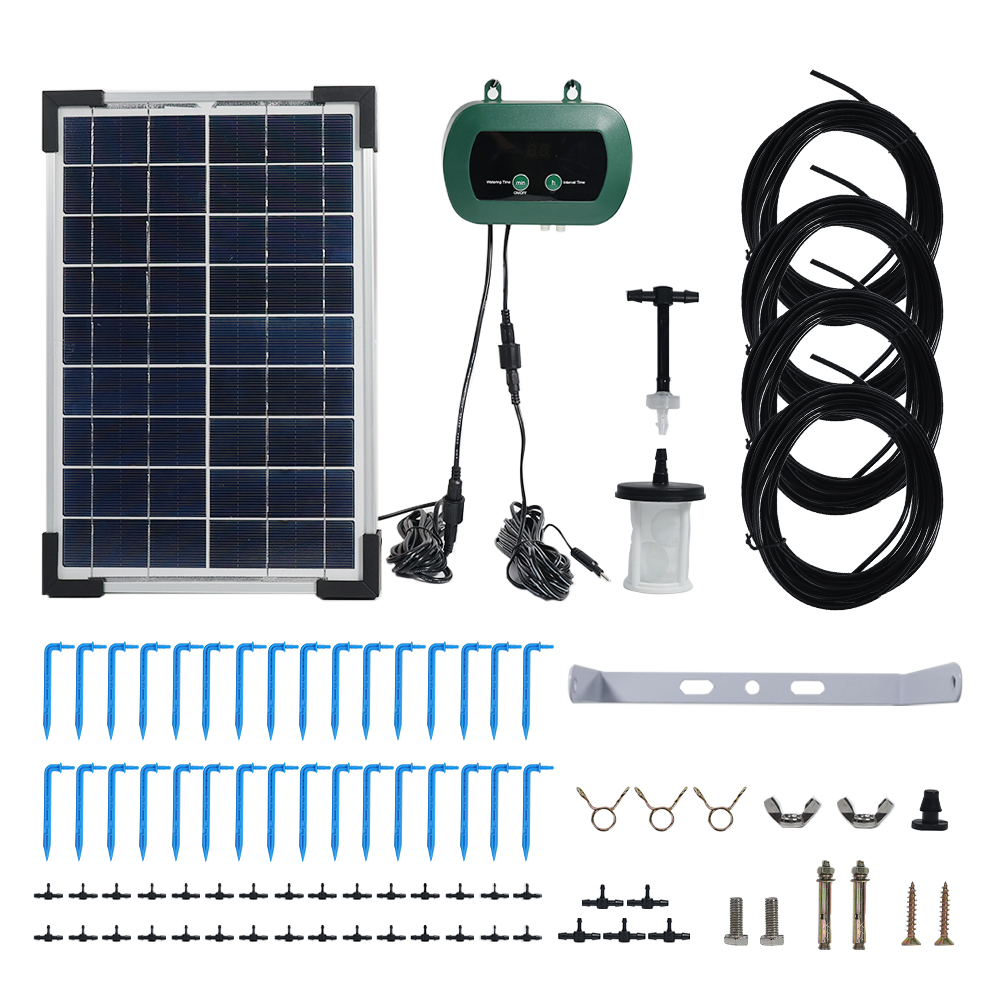 Drip Irrigation Kit - Solar-Hydroponik-Ausrüstung Mikro-Tropfpumpen Garten-Gewächshaus-Bewässerungsset Intelligenter Controller Tropfer